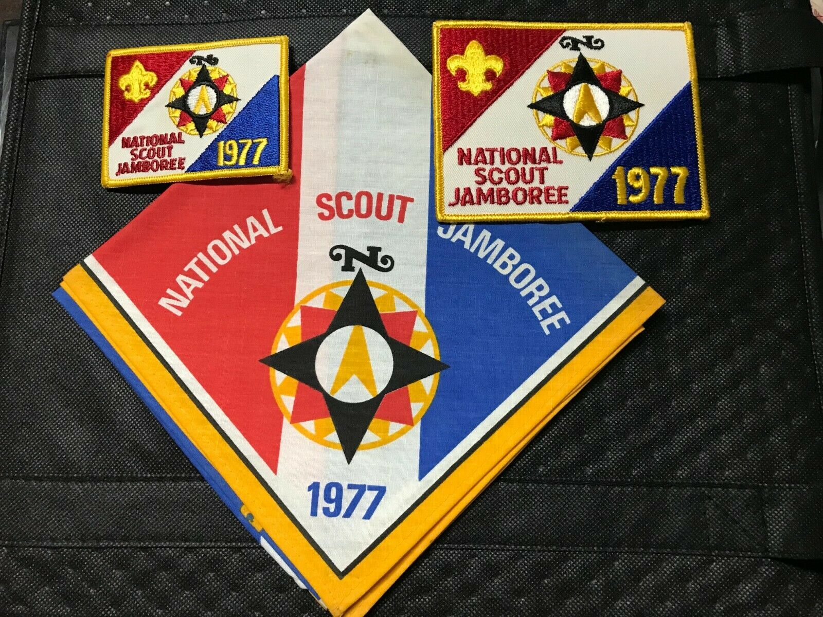 1977 National Jamboree Neckerchief, Back Patch, Pocket Patch Bsa